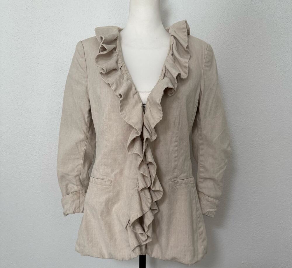 Alice + Olivia Women's Linen Blend Ruffle Blazer Jacket Size Medium